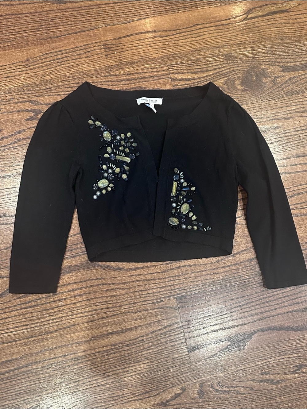 White House Black Market Black Embellished Open Cardigan